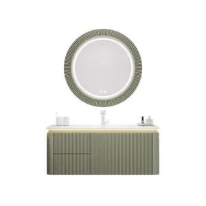 Green Luxury Smart Bathroom Vanity Set with LED Backlit Mirror – Ceramic Basin and Oak Cabinet