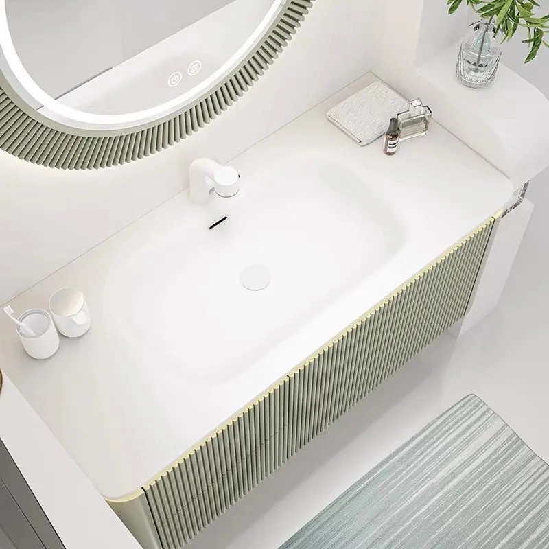 Corian integrated sink with seamless design, easy to clean and resistant to yellowing.