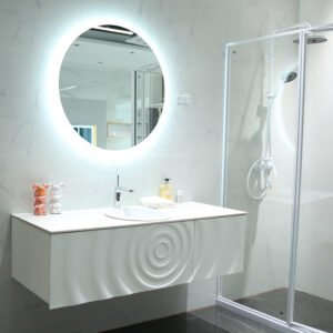Left Side Custom Wall-Mounted Oak Bathroom Vanity Set for Hotel, Resort Solution