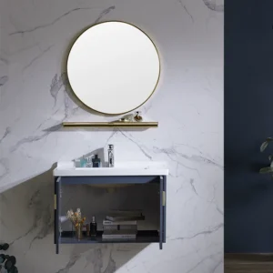 Navy Blue Designer Modern Wall-Mounted Oak Bathroom Vanity