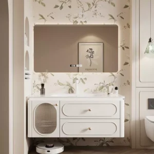 Elegant Modern Bathroom Vanity with Integrated Ceramic Basin & Smart LED Mirror