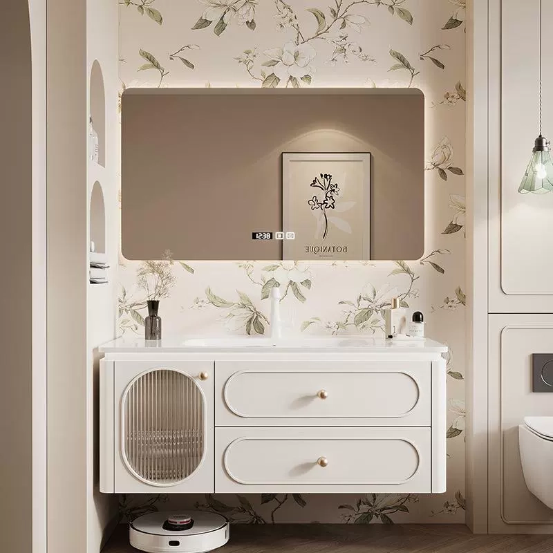 Elegant Modern Bathroom Vanity with Integrated Ceramic Basin & Smart LED Mirror