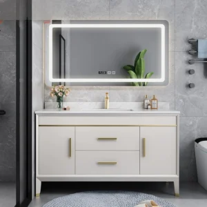 Luxury LED Smart Bathroom Vanity Set with Marble Top - Modern Oak Cabinet & Ceramic