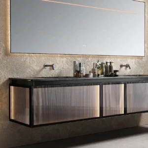 Premium floating bathroom vanity in luxurious black walnut