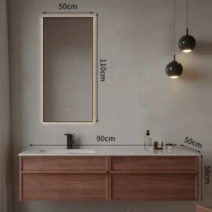 35.4 inches Modern Floating Bathroom Vanity with LED Mirror - Premium Wood Finish and Smart Storage Solutions
