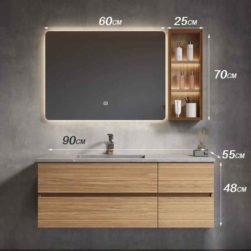 35.4 inches Luxury Smart LED Mirror Bathroom Vanity Set with Slate Integrated Sink - Modern Wall-Mounted Storage Solution 35.4 inches Luxury Smart LED Mirror Bathroom Vanity Set with Slate Integrated Sink - Modern Wall-Mounted Storage Solution