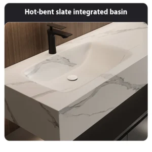 Modern Wall-Mounted Bathroom Vanity in White – Single Sink, LED Mirror, Open Storage