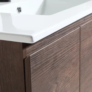 Solid Wood Modern Wall-Mounted Bathroom Vanity – Single Sink, LED Mirror, Open Storage