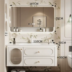 43.3 inches elegant modern bathroom vanity with integrated ceramic basin and smart LED mirror