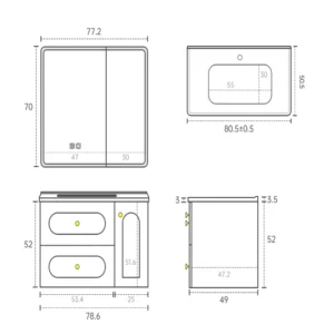 Minimalist wall-mounted bathroom vanity with ceramic integrated basin, 30 inches, French doors