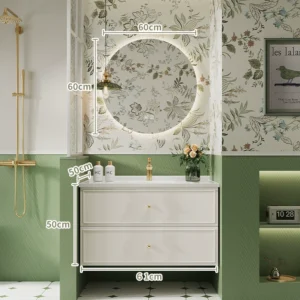 23.6 inches Luxury Smart Bathroom Vanity Set with LED Backlit Mirror - Ceramic Basin and Oak Cabinet