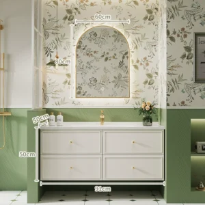 35.4 inches Luxury Smart Bathroom Vanity Set with LED Backlit Mirror - Ceramic Basin and Oak Cabinet