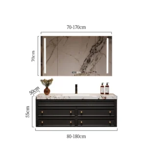 70.9 inches luxury wall mounted bathroom vanity with slate basin - premium black and marble design