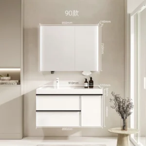 35.4 inches Modern LED Bathroom Vanity Set with Ceramic Sink - Wall-Mounted Storage Solution with Mirror
