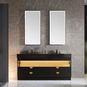 Double Sink Custom Design Solid Wood Freestanding Bathroom Vanity with Mirror and Under Ceramic Sink