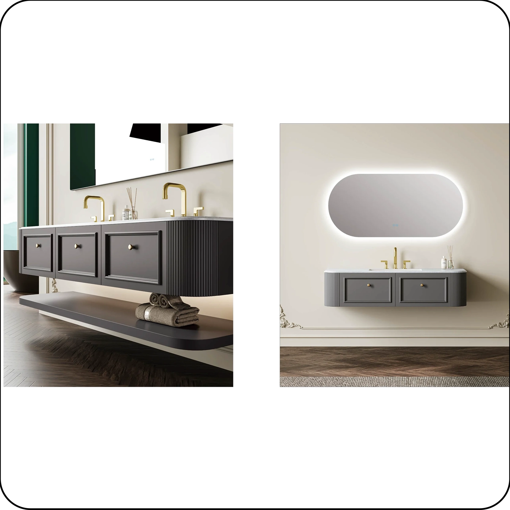 Customizable Shaker Style Sintered Stone Surface Floating Bathroom Vanity with Mirror and Storage Shelf