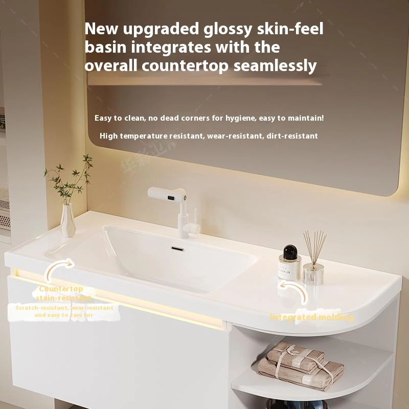 Innovative Countertop Design: - Seamless one-piece construction - High-gloss skin-friendly surface - Heat-resistant properties - Scratch-resistant finish - Easy-clean seamless design - No hygiene blind spots - Superior stain resistance