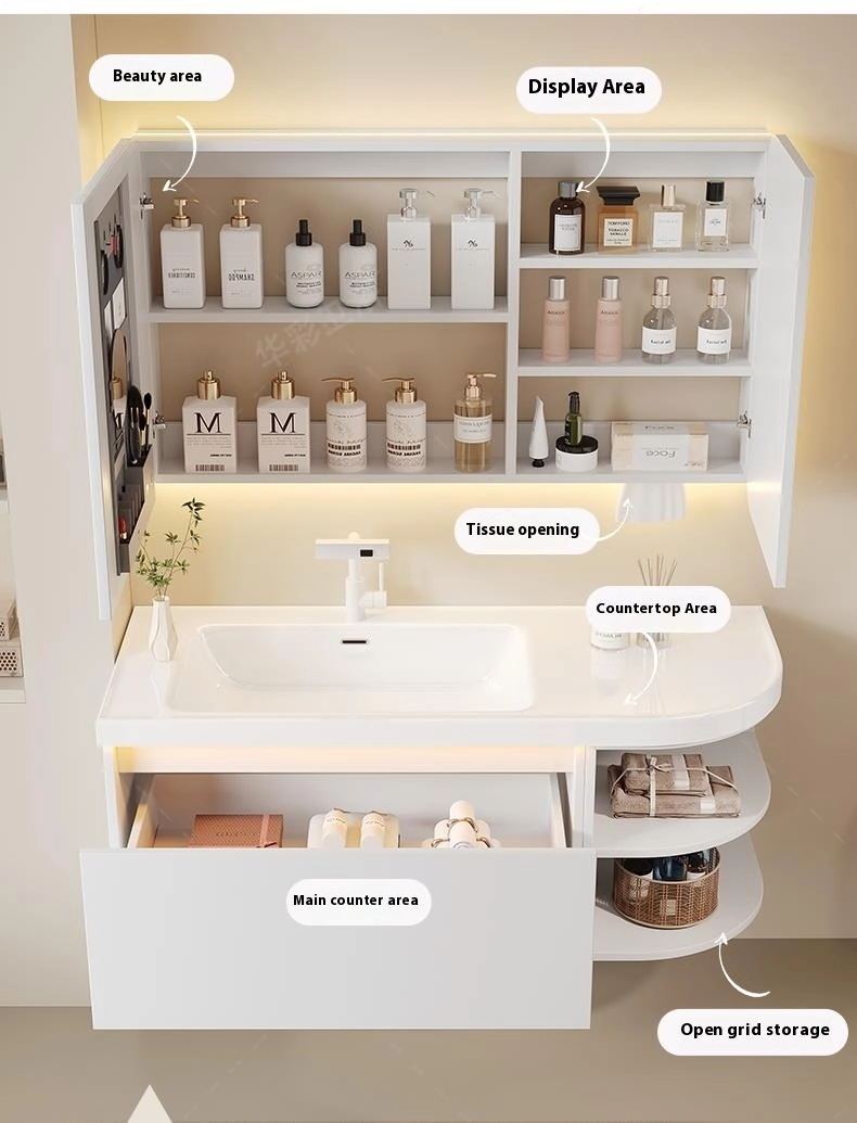 Package Includes: - Main cabinet unit - Integrated countertop - Hardware accessories - Mirror cabinet