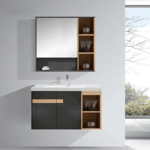 Wall-Mounted Modern Lacquer-free Board Countertop Ceramic Basin Bathroom Vanity with Drawers and Mirror