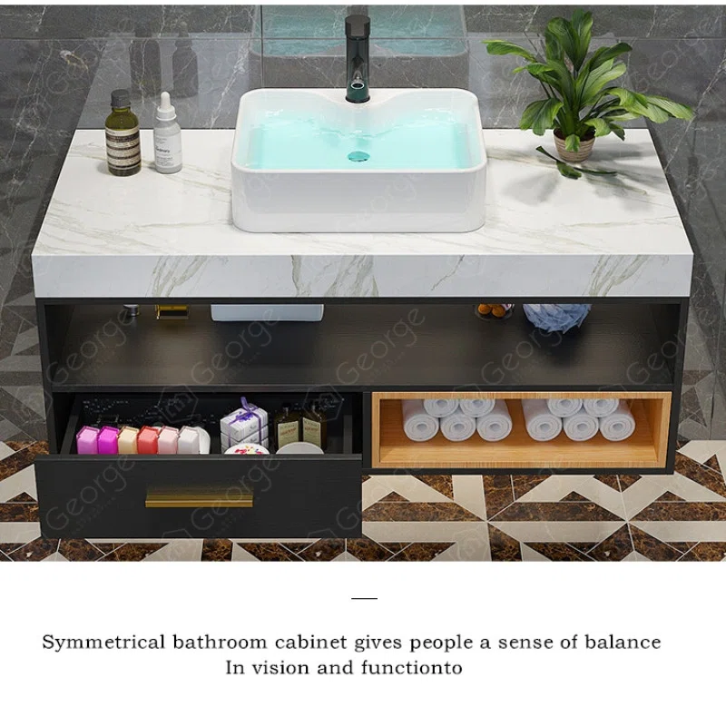 Drawer Inner Display Modern Lacquer-free Board Countertop Ceramic Basin Bathroom Vanity with Drawers and Mirror