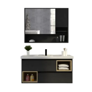 Floating Modern Lacquer-free Board Countertop Ceramic Basin Bathroom Vanity with Drawers and Mirror