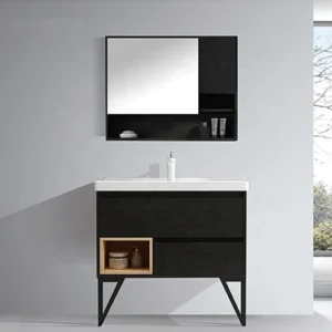 Freestanding Modern Lacquer-free Board Countertop Ceramic Basin Bathroom Vanity with Drawers and Mirror