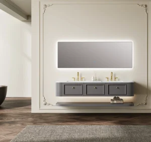 Shaker Style Sintered Stone Surface Floating Bathroom Vanity with Mirror and Storage Shelf