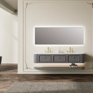 Shaker Style Sintered Stone Surface Floating Bathroom Vanity with Mirror and Storage Shelf