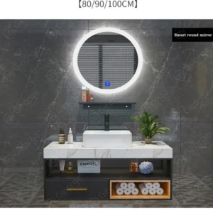 Smart Round Mirror Modern Lacquer-free Board Countertop Ceramic Basin Bathroom Vanity with Drawers and Mirror