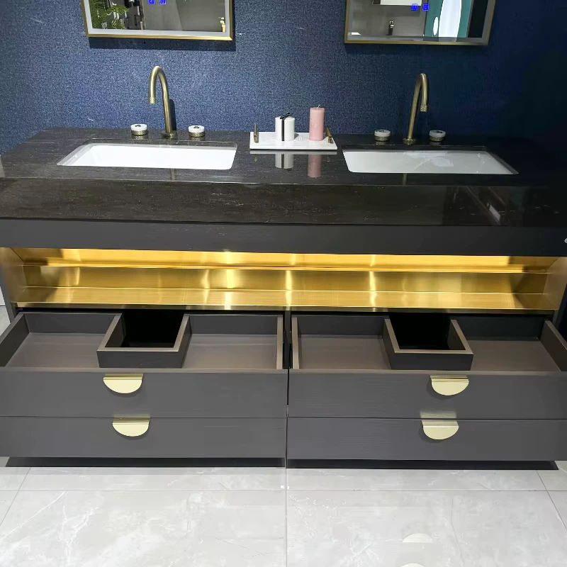 Ample Storage Custom Design Solid Wood Freestanding Bathroom Vanity with Mirror and Under Ceramic Sink