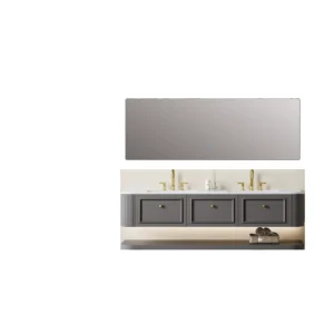 Grey Shaker Style Sintered Stone Surface Floating Bathroom Vanity with Mirror and Storage Shelf