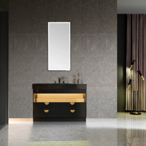 90 cm Single Sink Custom Design Solid Wood Freestanding Bathroom Vanity with Mirror and Under Ceramic Sink