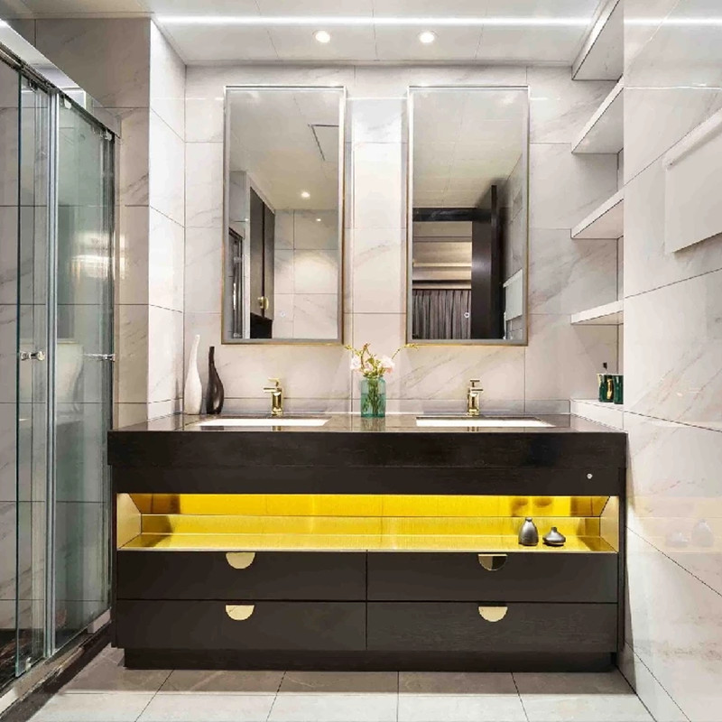 Luxury Style Custom Design Solid Wood Freestanding Bathroom Vanity with Mirror and Under Ceramic Sink