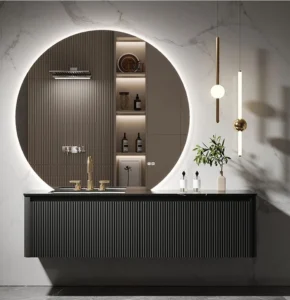New Luxury Design Hot Blending Integrated Basin Bathroom Vanity Set with LED Mirror