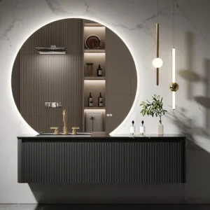 New Luxury Design Hot Blending Integrated Basin Bathroom Vanity Set with LED Mirror