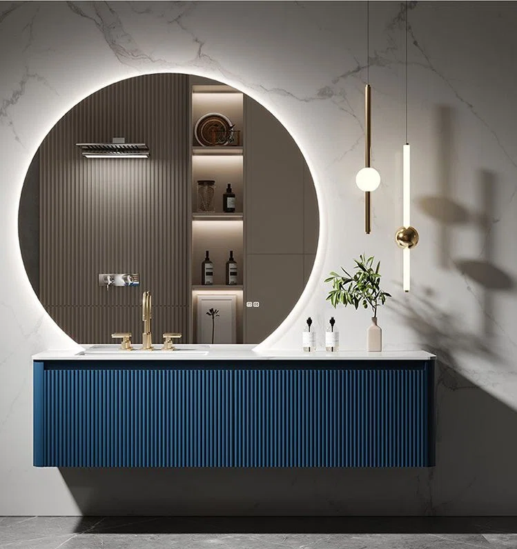 Blue New Luxury Design Hot Blending Integrated Basin Bathroom Vanity Set with LED Mirror Blue New Luxury Design Hot Blending Integrated Basin Bathroom Vanity Set with LED Mirror