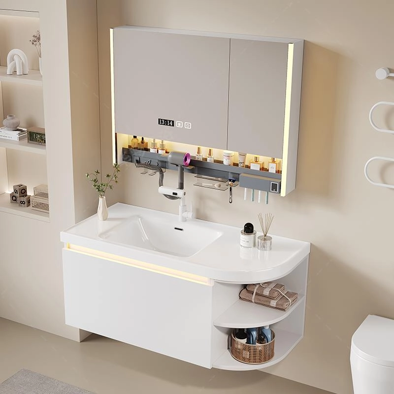 Premium Wall-Mounted Bathroom Vanity with Integrated Basin - Modern E0 Grade Oak Wood Cabinet