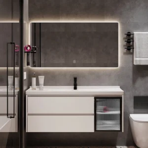Modern Luxury White Bathroom Vanity with LED Mirror Cabinet – Premium Solid Wood Construction