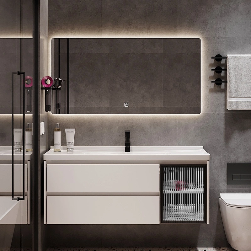 Modern Luxury White Bathroom Vanity with LED Mirror Cabinet – Premium Solid Wood Construction