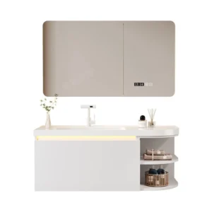 Premium Wall-Mounted Bathroom Vanity with Integrated Basin – Modern E0 Grade Oak Wood Cabinet
