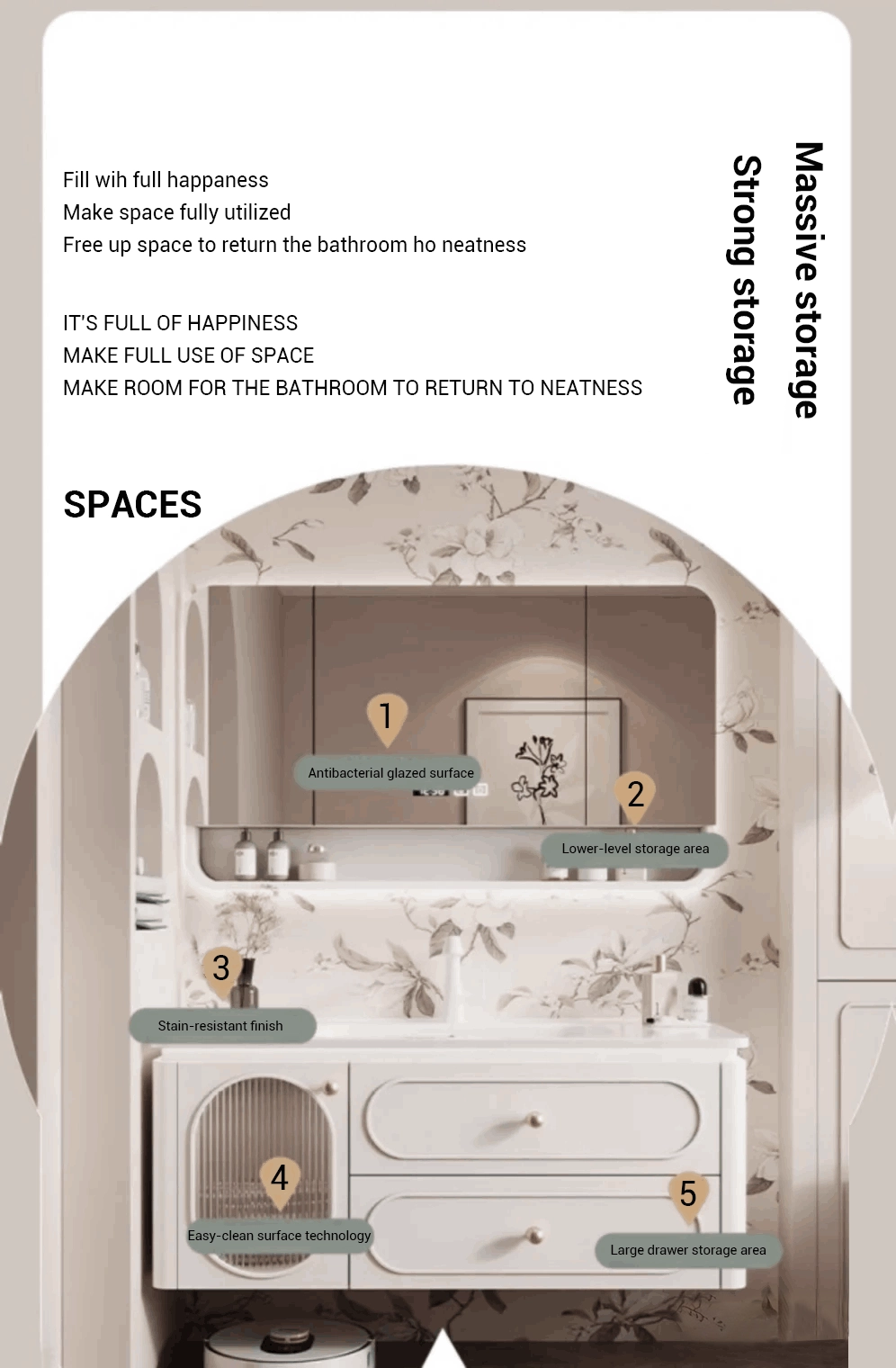 Antibacterial glazed surface Stain-resistant finish Rounded protective edges Easy-clean surface technology