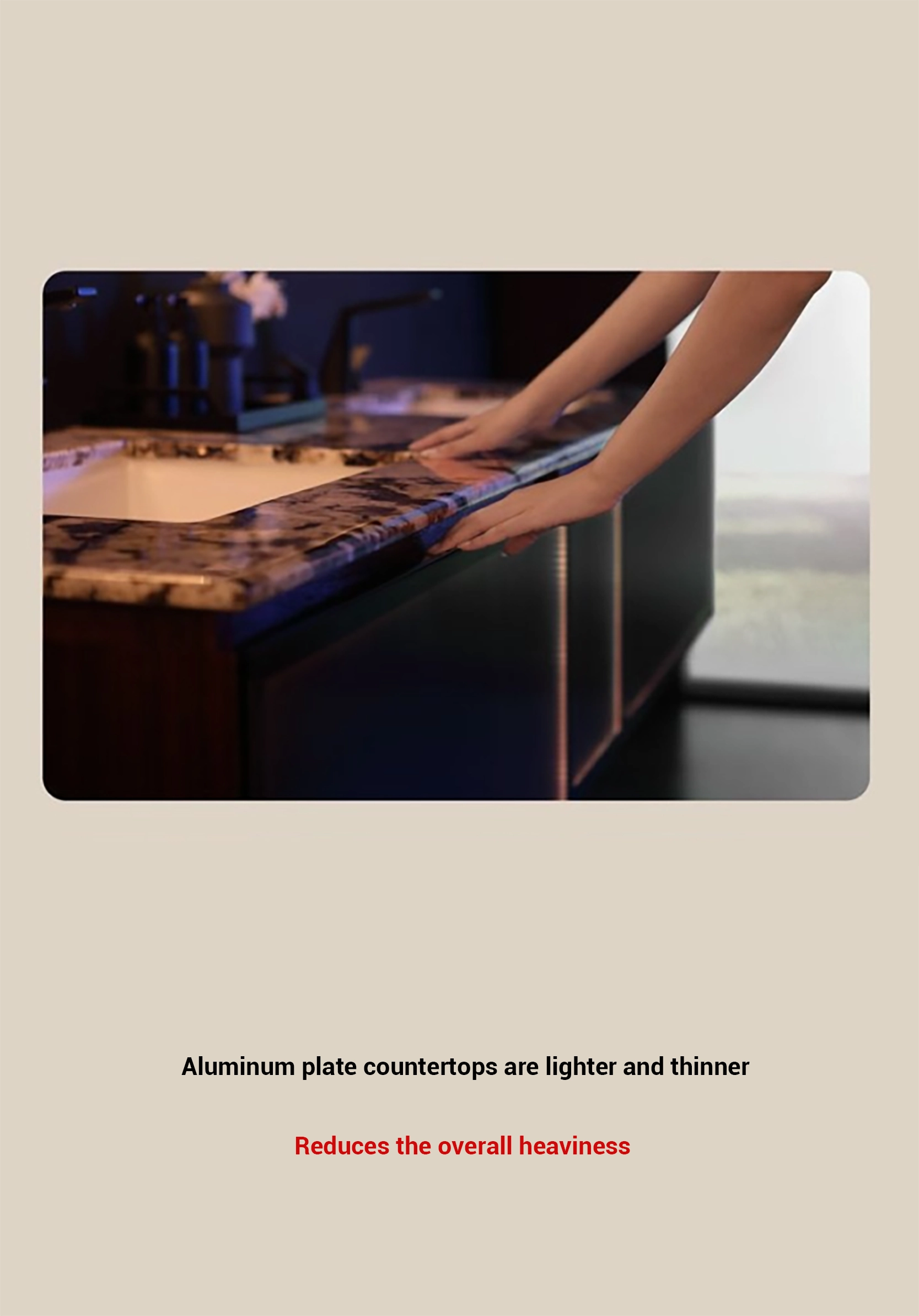 Countertop & Basin: - Premium stone surface - Model F156H above-counter basin - Glass basin construction - Wall-mounted faucet compatible - 5x5 beveled edges - Seamless design