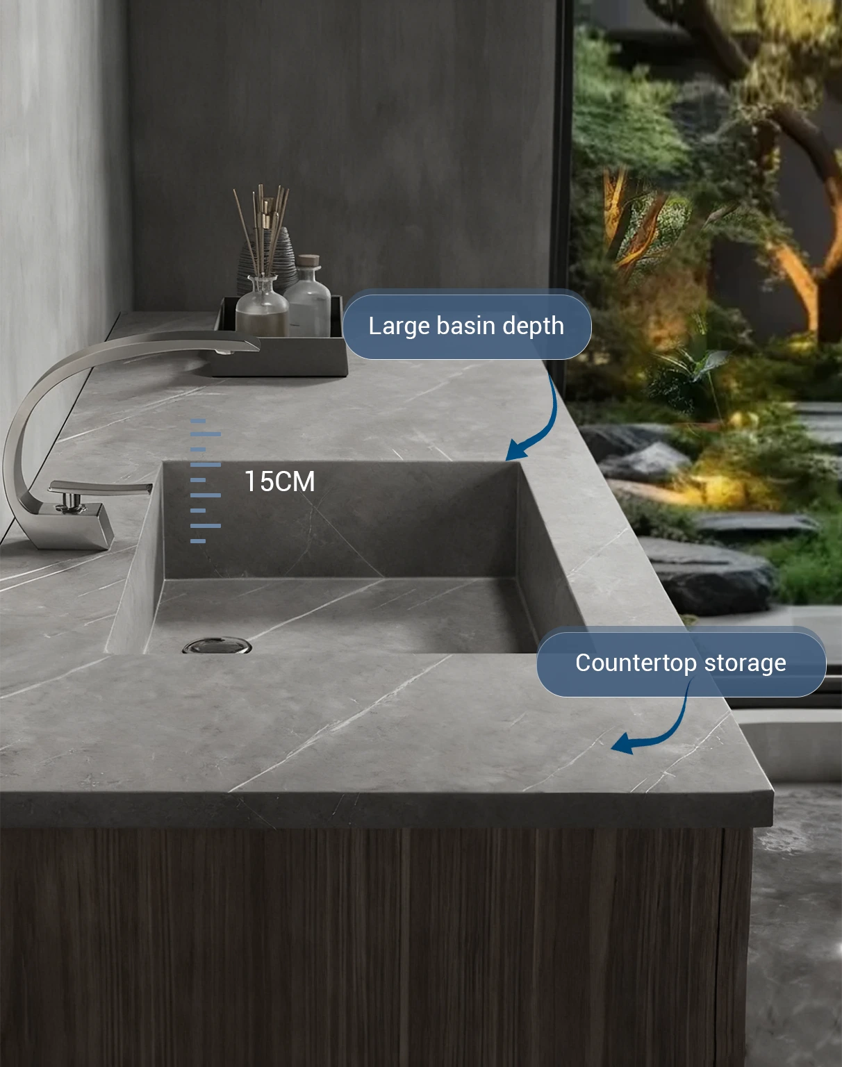 Integrated Rock Slab Design: - Seamless one-piece sink construction - Premium rock slab material - Easy-clean glazed surface - Stain-resistant properties - Natural texture finish