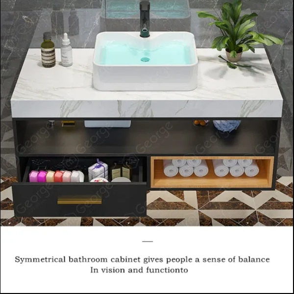 Storage Modern Lacquer-free Board Countertop Ceramic Basin Bathroom Vanity with Drawers and Mirror