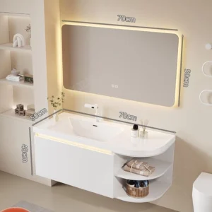 27.6 inches Premium Wall-Mounted Bathroom Vanity with Integrated Basin – Modern E0 Grade Oak Cabinet