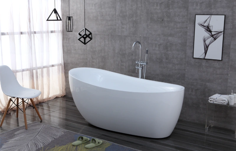 Modern OMQ-91725 Freestanding Acrylic Bath Tub Spacious Interior Comfort Curve Backrest for Full-Body Relaxation