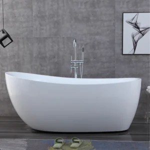 OMQ-91725 Freestanding Acrylic Bath Tub Spacious Interior Comfort Curve Backrest for Full-Body Relaxation