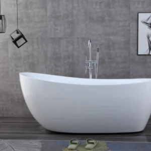 Oval OMQ-91725 Freestanding Acrylic Bath Tub Spacious Interior Comfort Curve Backrest for Full-Body Relaxation