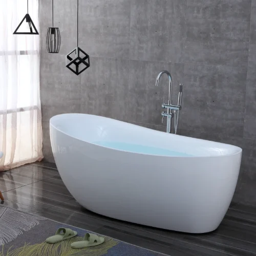 OMQ-91725 Freestanding Acrylic Bath Tub Spacious Interior Comfort Curve Backrest for Full-Body Relaxation