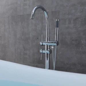 Faucet OMQ-91725 Freestanding Acrylic Bath Tub Spacious Interior Comfort Curve Backrest for Full-Body Relaxation